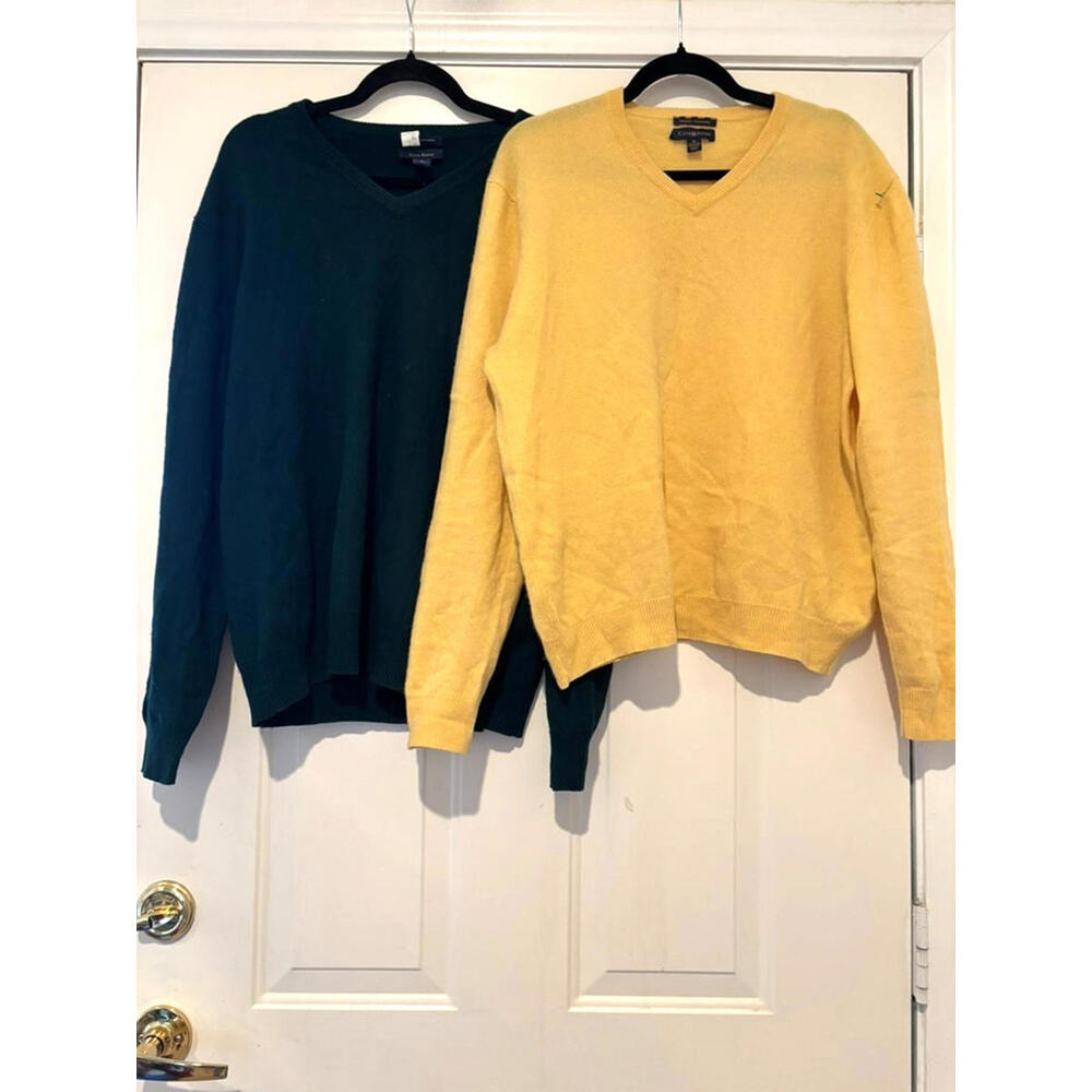 Club Room sz M bundle of 2 2 ply cashmere sweaters yellow and dark green #3171